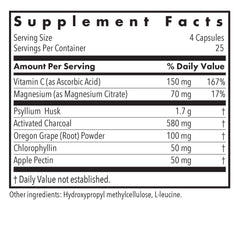 Back view of Allergy Research Group Gastro Cleanse bottle with supplement details