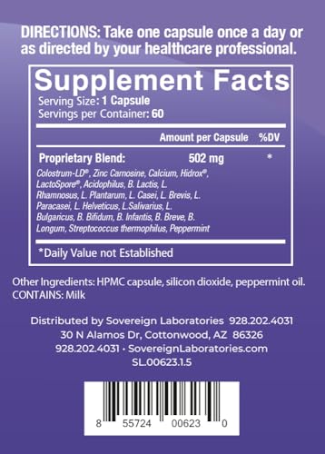 Back view of GastroDefense Stomach Armor bottle with label details