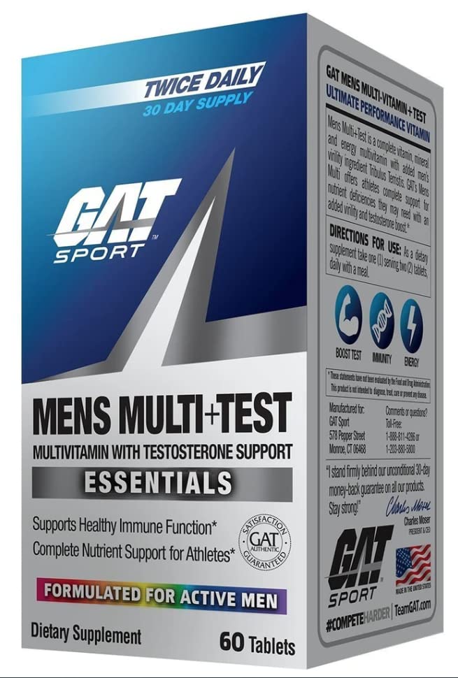 Side view of GAT SPORT Men's Multi + Test bottle