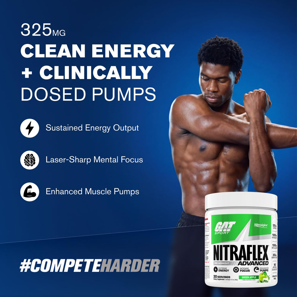 GAT SPORT Nitraflex scoop measuring one-serving dose for consistency.