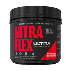GAT SPORT Nitraflex Ultra bottle with Strawberry Watermelon flavor for sustained energy during workouts.