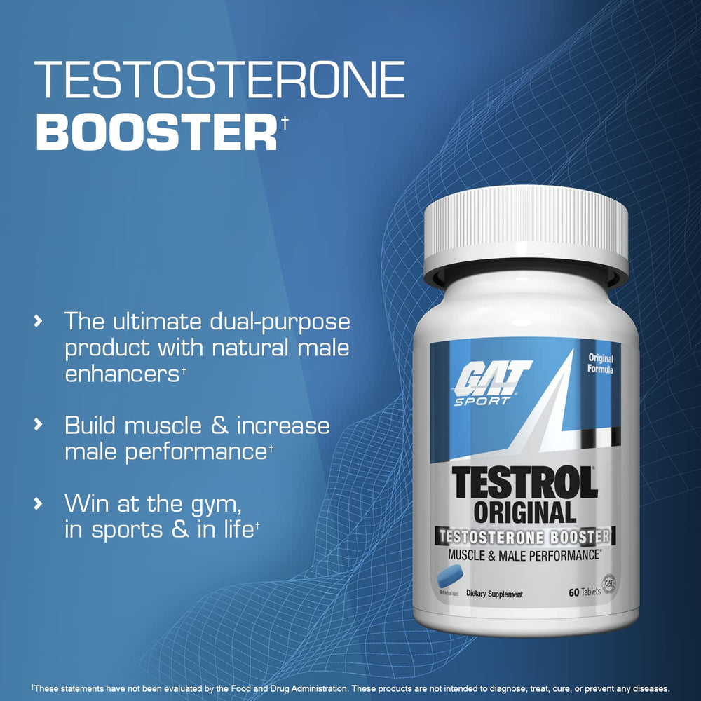 GAT SPORT Testrol bottle back shows ingredient highlights like tribulus, zinc, magnesium
