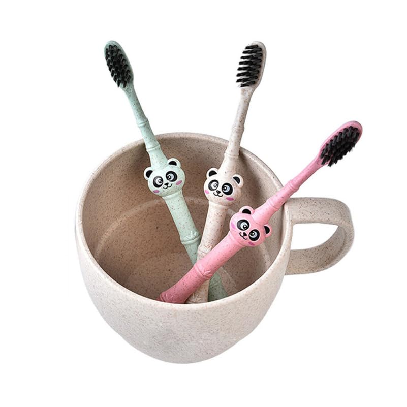 Close-up of soft bristles on the Panda Toothbrush for kids