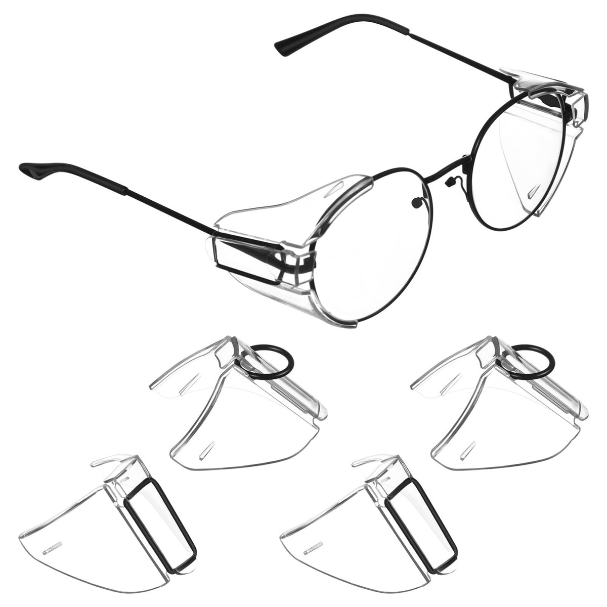 Gatuida transparent slip-on side shield attached to safety glasses