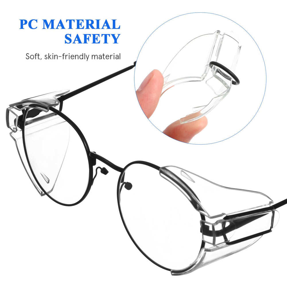 Clear transparent side shield on safety glasses