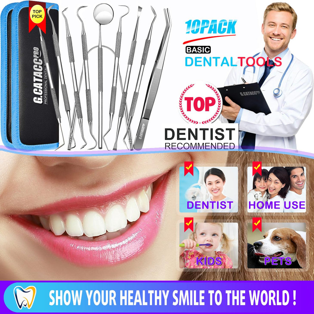 Stainless steel dental tool array including mirror and tweezers