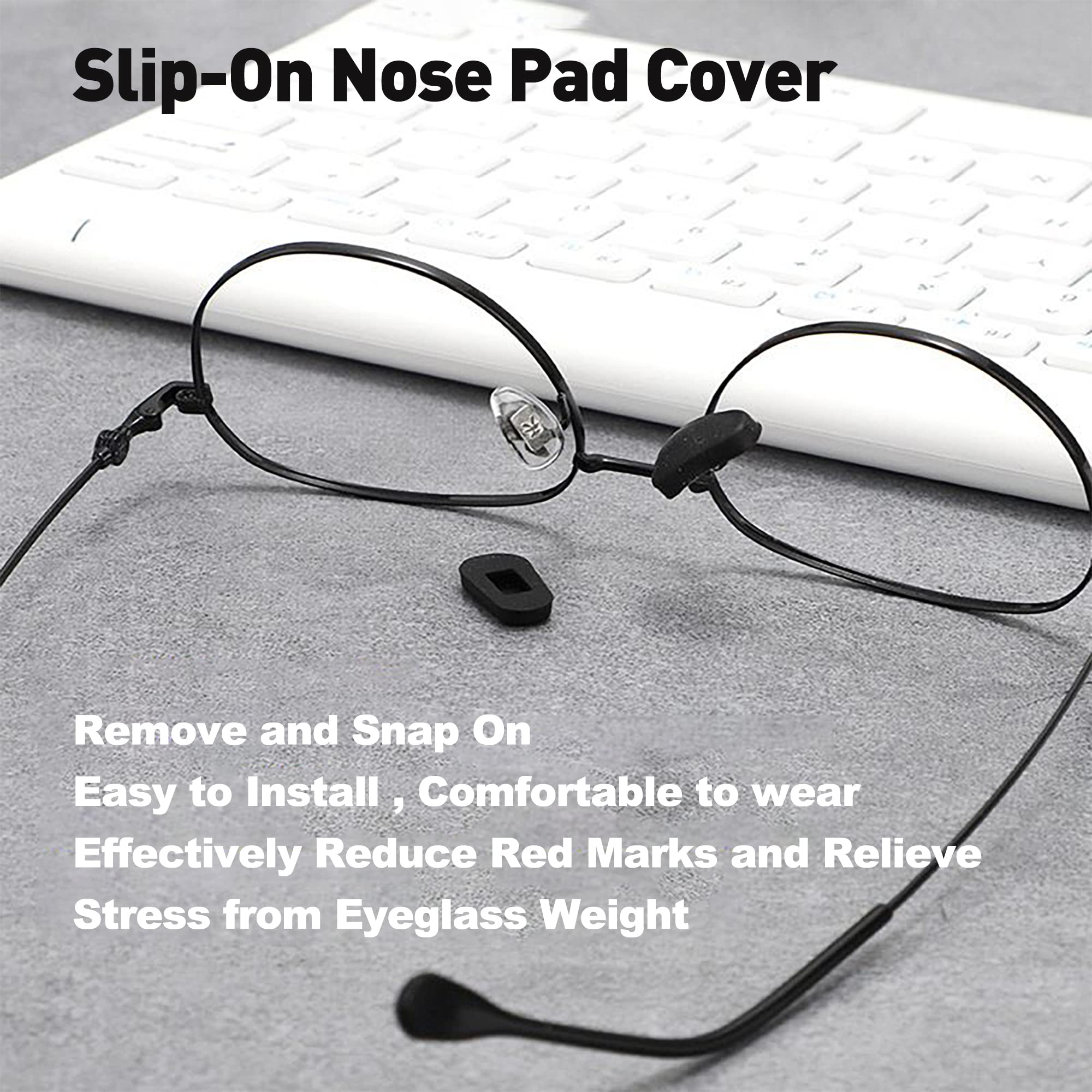 Glasses with installed nose pad covers
