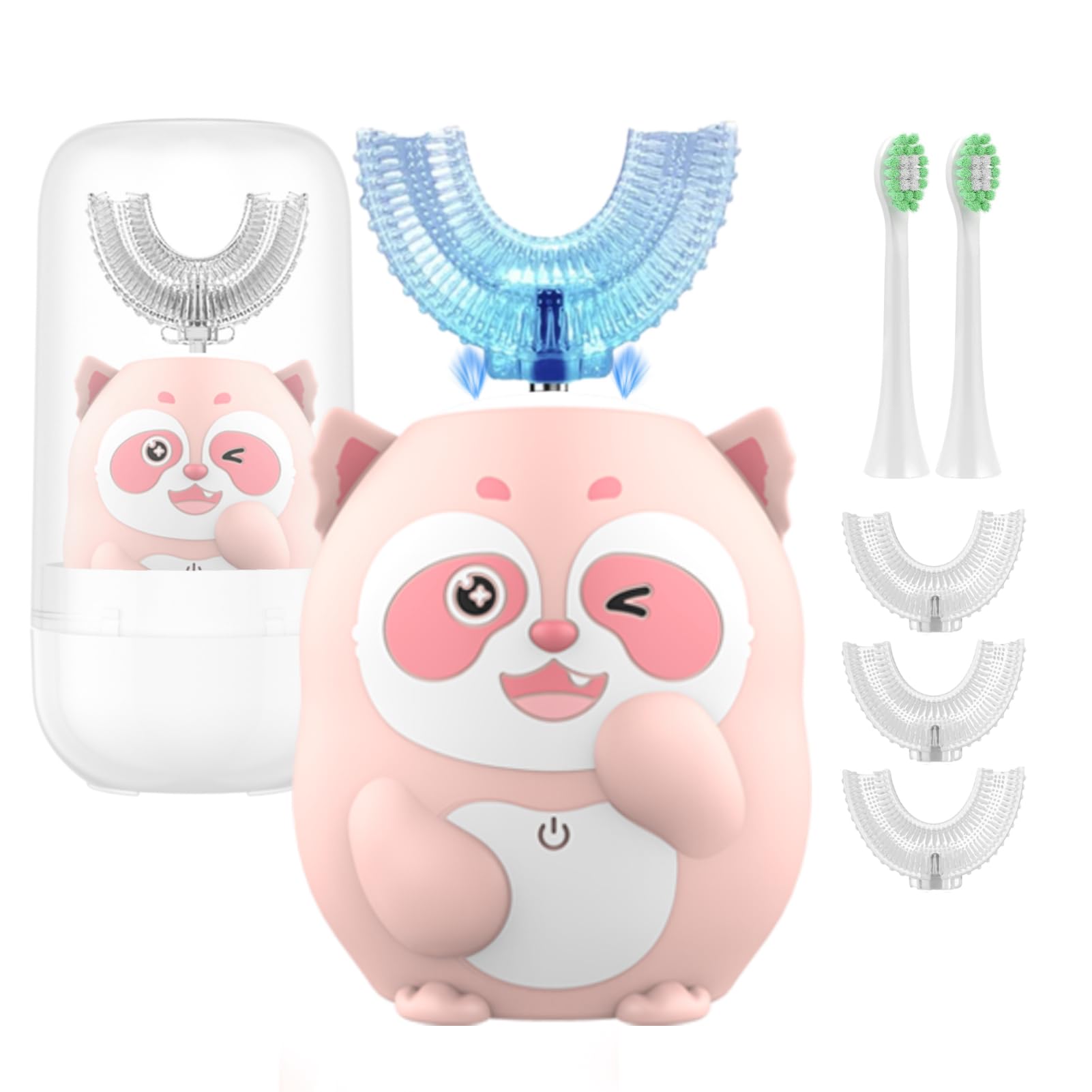 Geacker kids toothbrush front view with raccoon design
