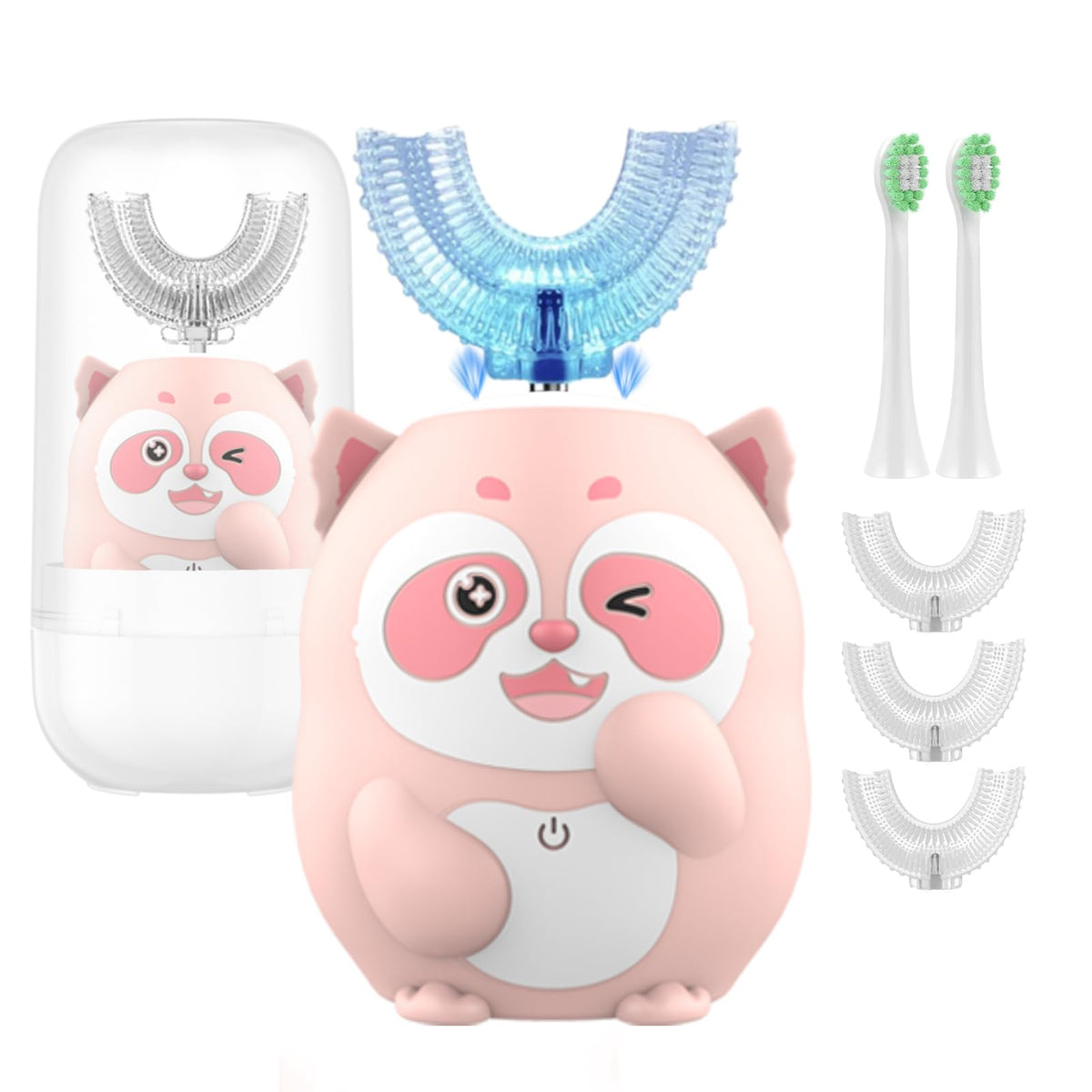 Geacker kids toothbrush front view with raccoon design