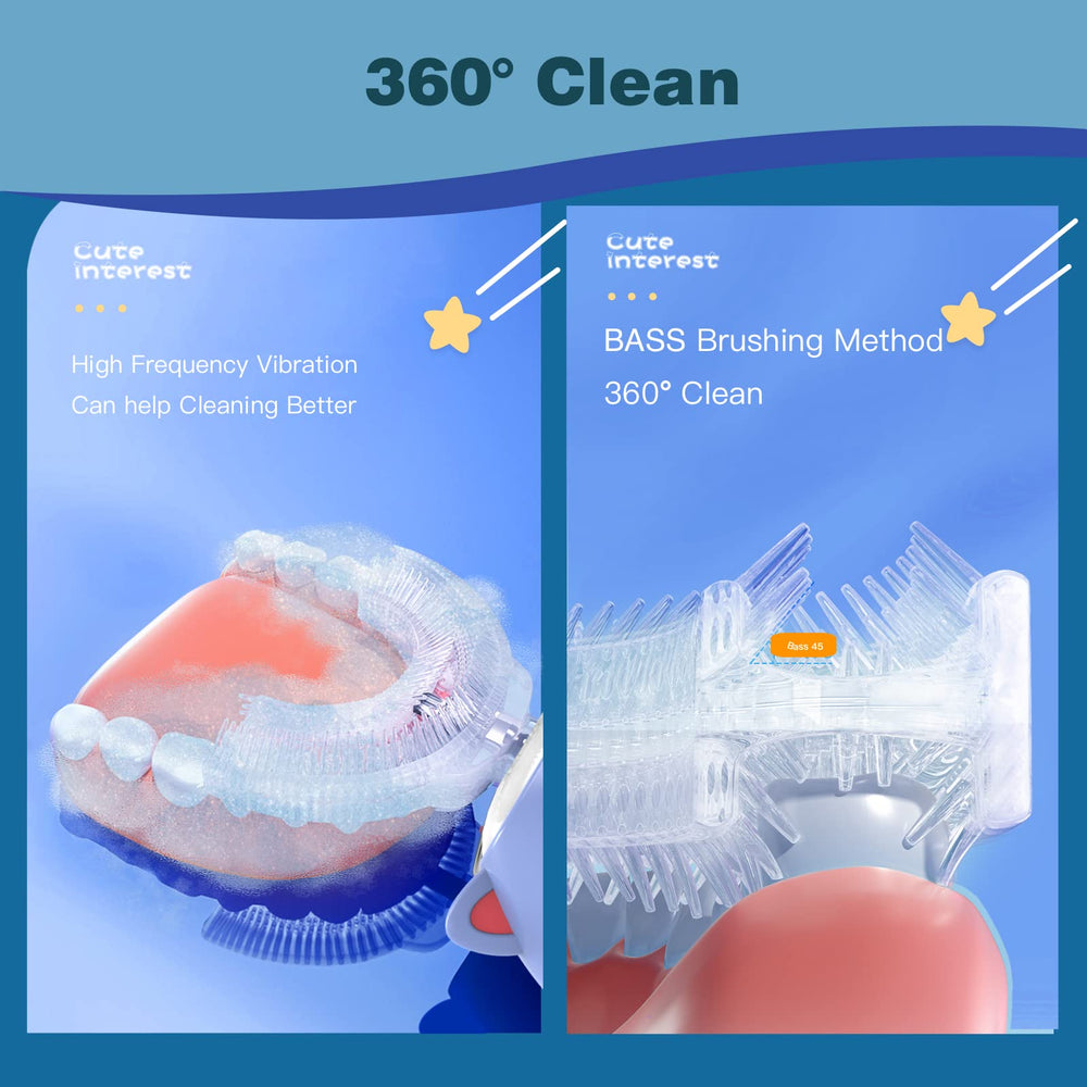 Kid-friendly brushing using Geacker toothbrush designed for ages 2-7