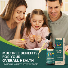 Dosage guide showing 1 to 2 mL daily for NAC drops