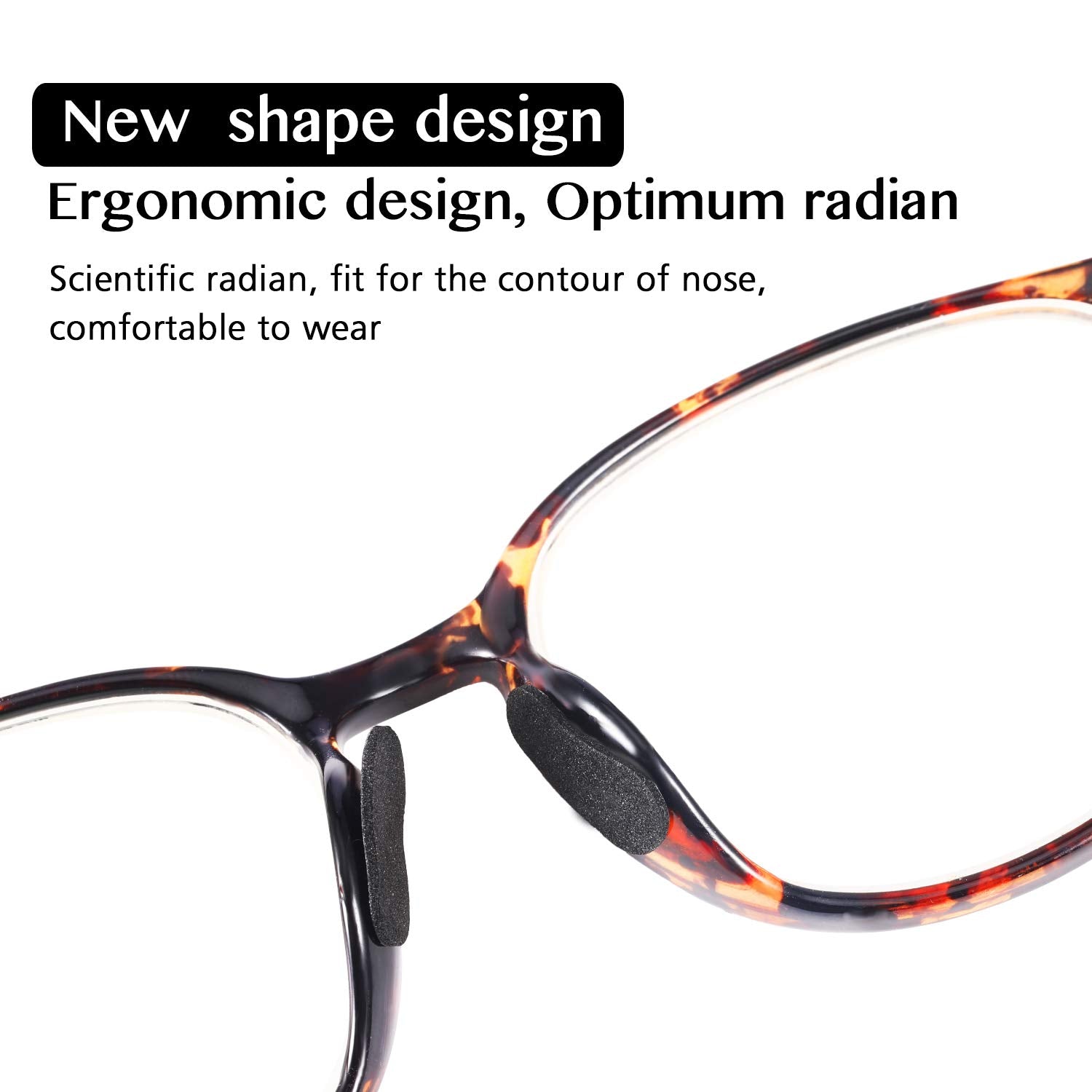 Self-adhesive foam nose pads on eyeglasses - comfortable fit (black)