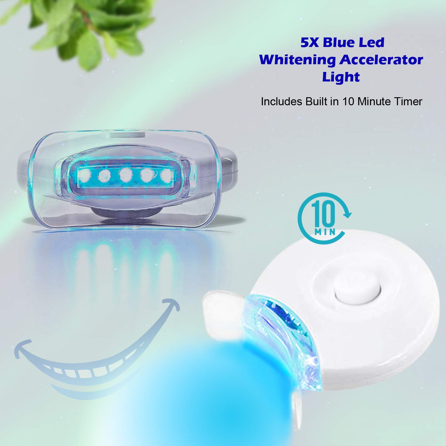 Complete at-home whitening components arranged for use