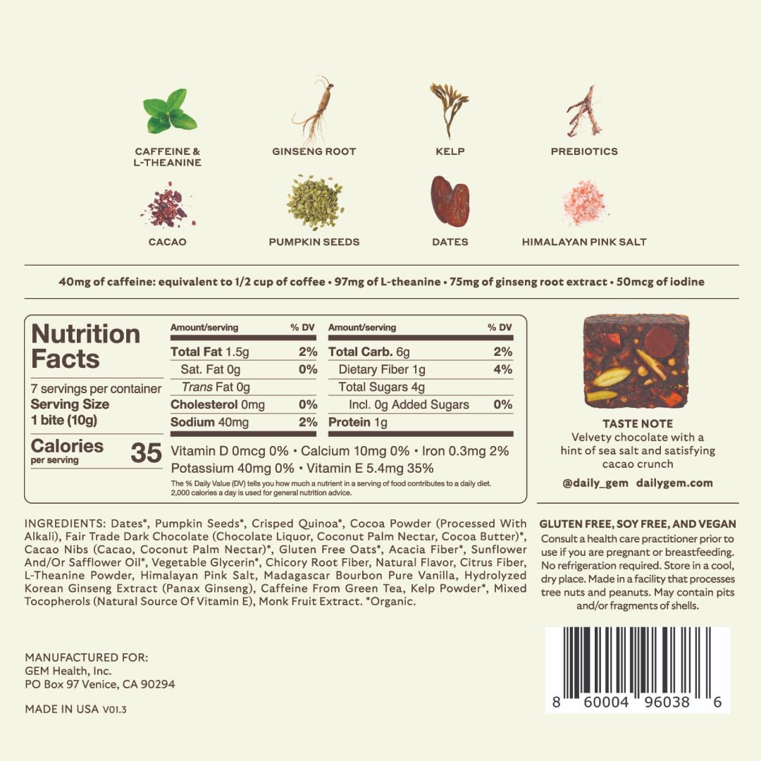 GEM Energy Bite closeup chocolate texture looks chewy and satisfying energy bite.