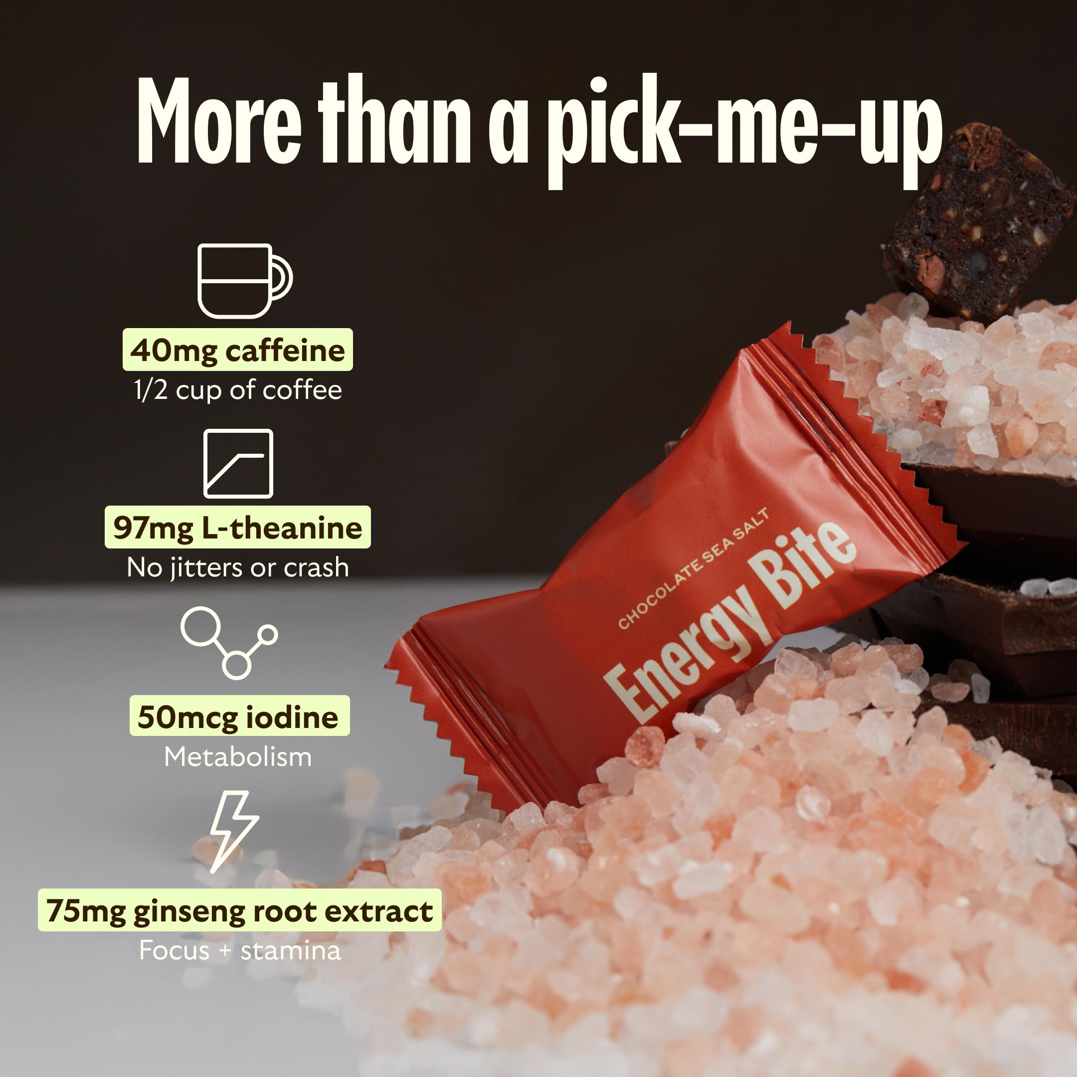 GEM Energy Bite L-theanine boost emphasized for calm focus.