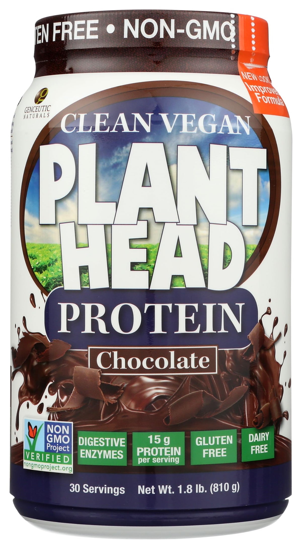 Genceutic Naturals Plant Head Protein Chocolate 1.8 lb jar front view