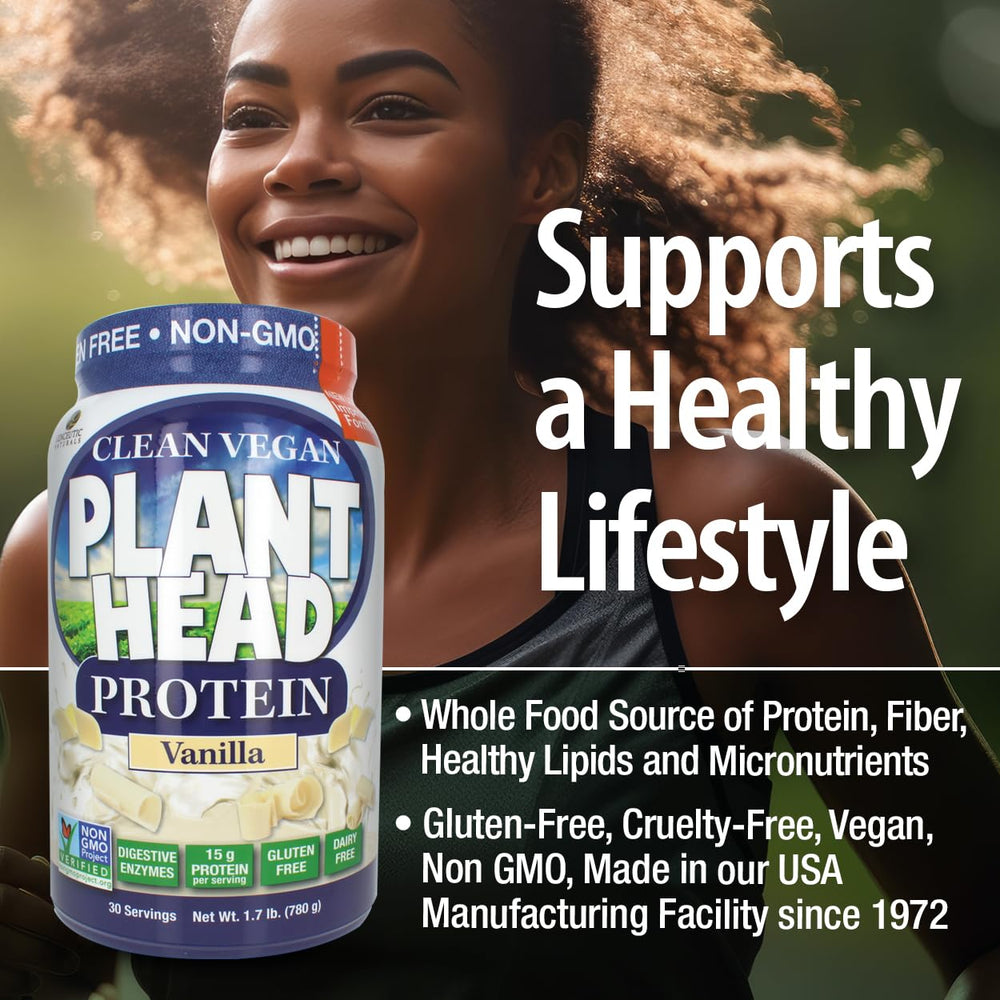 Nutrition facts panel of Plant Head Vanilla protein powder