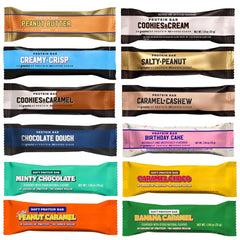 Generic BarebeIIs protein bar variety pack packshot, showcasing on-the-go high-protein snacks.