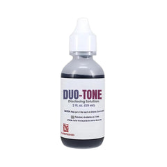 Two-tone disclosing solution in a 2 oz bottle with Tutti Frutti flavor