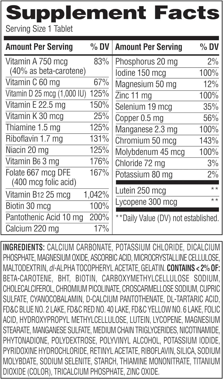 Generic Equate 50+ One Daily Multivitamin bottle - back label