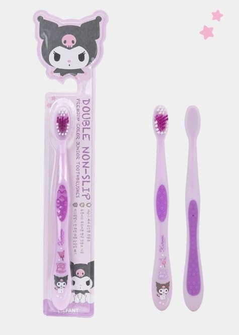 Side view of purple compact head toothbrush from the set