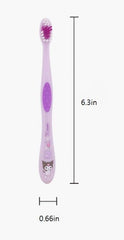 Three purple toothbrushes showing comfortable double non-slip grip