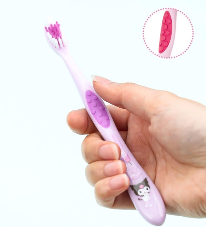 Kids toothbrush set with compact head design in purple