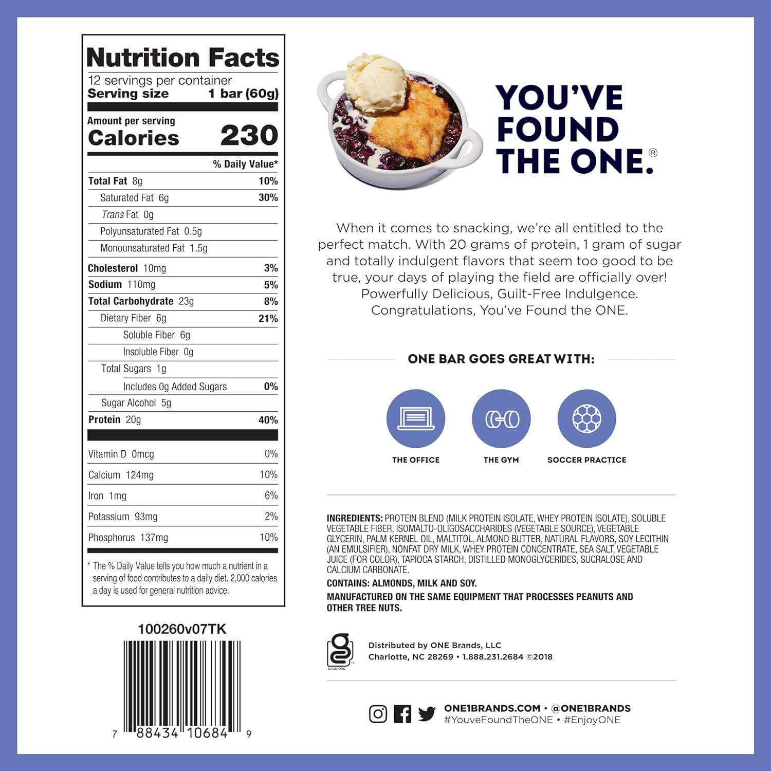 Generic ONE Protein Bars display 20g protein per bar for energy