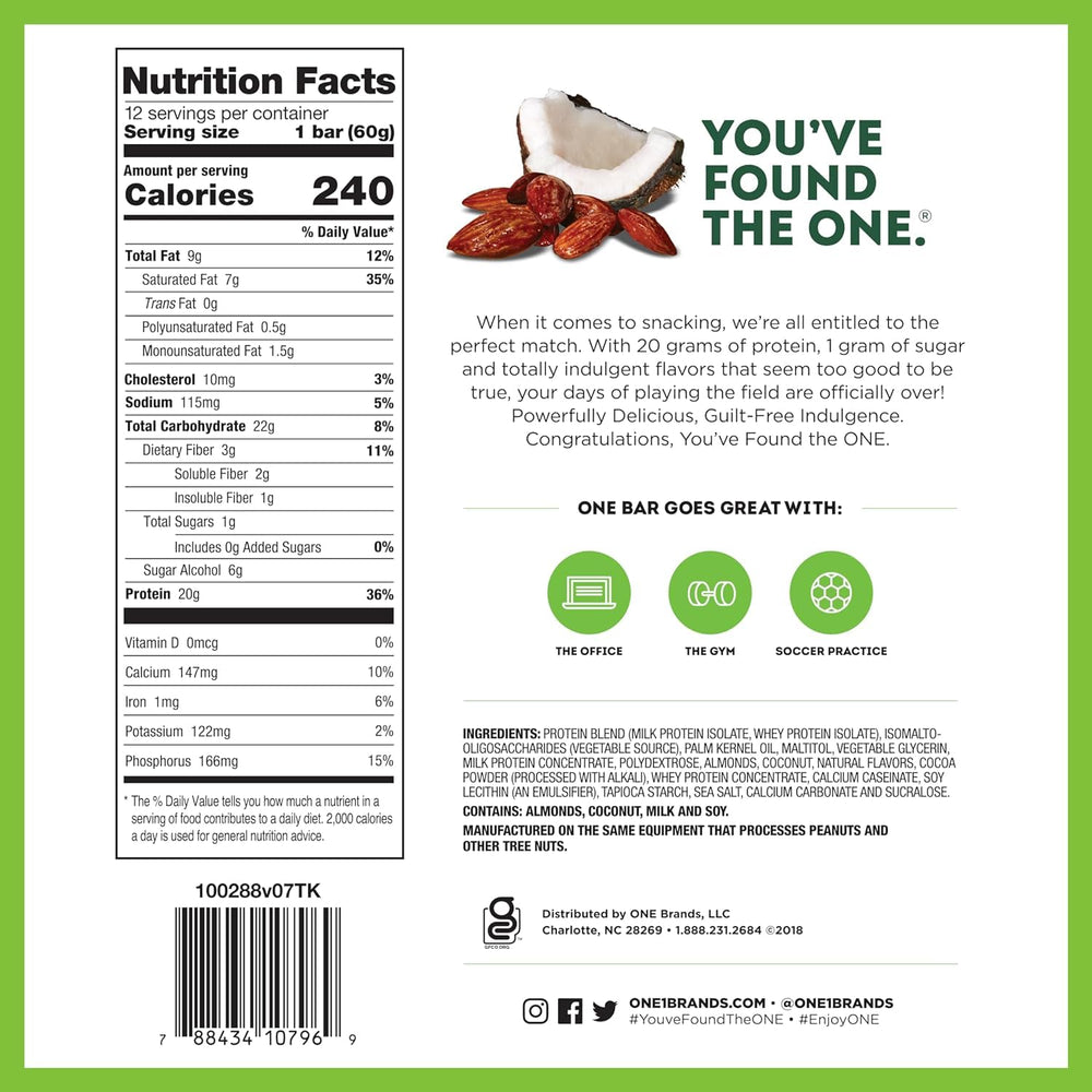 Generic ONE Bars gluten-free label close-up highlighting nutrition