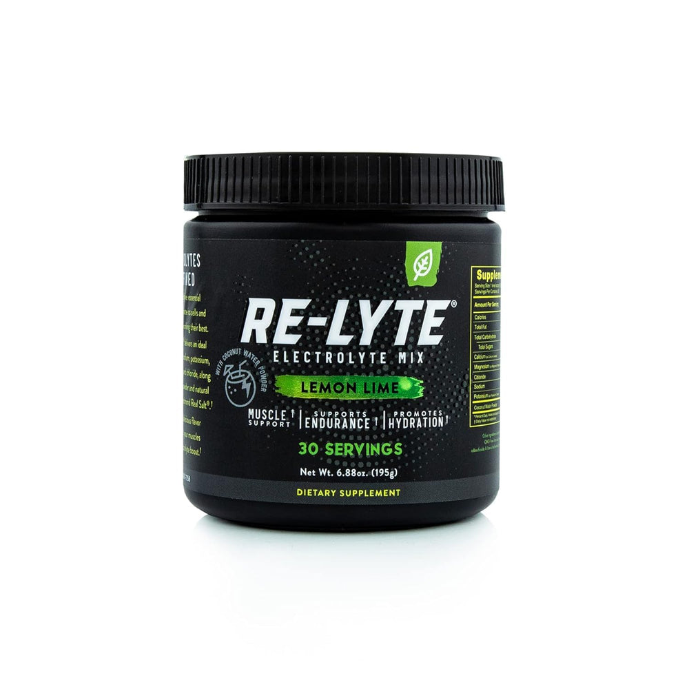 Generic Re-Lyte Lemon Lime bottle promoting clean hydration during workouts