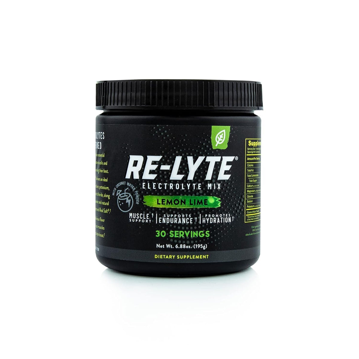 Generic Re-Lyte Lemon Lime bottle promoting clean hydration during workouts