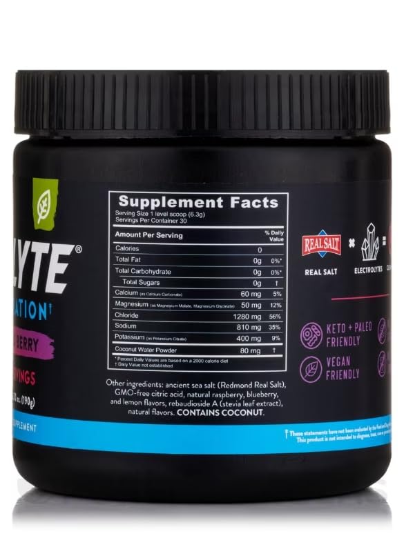 Generic Re-lyte Mixed Berry tub back panel highlighting flavor and servings