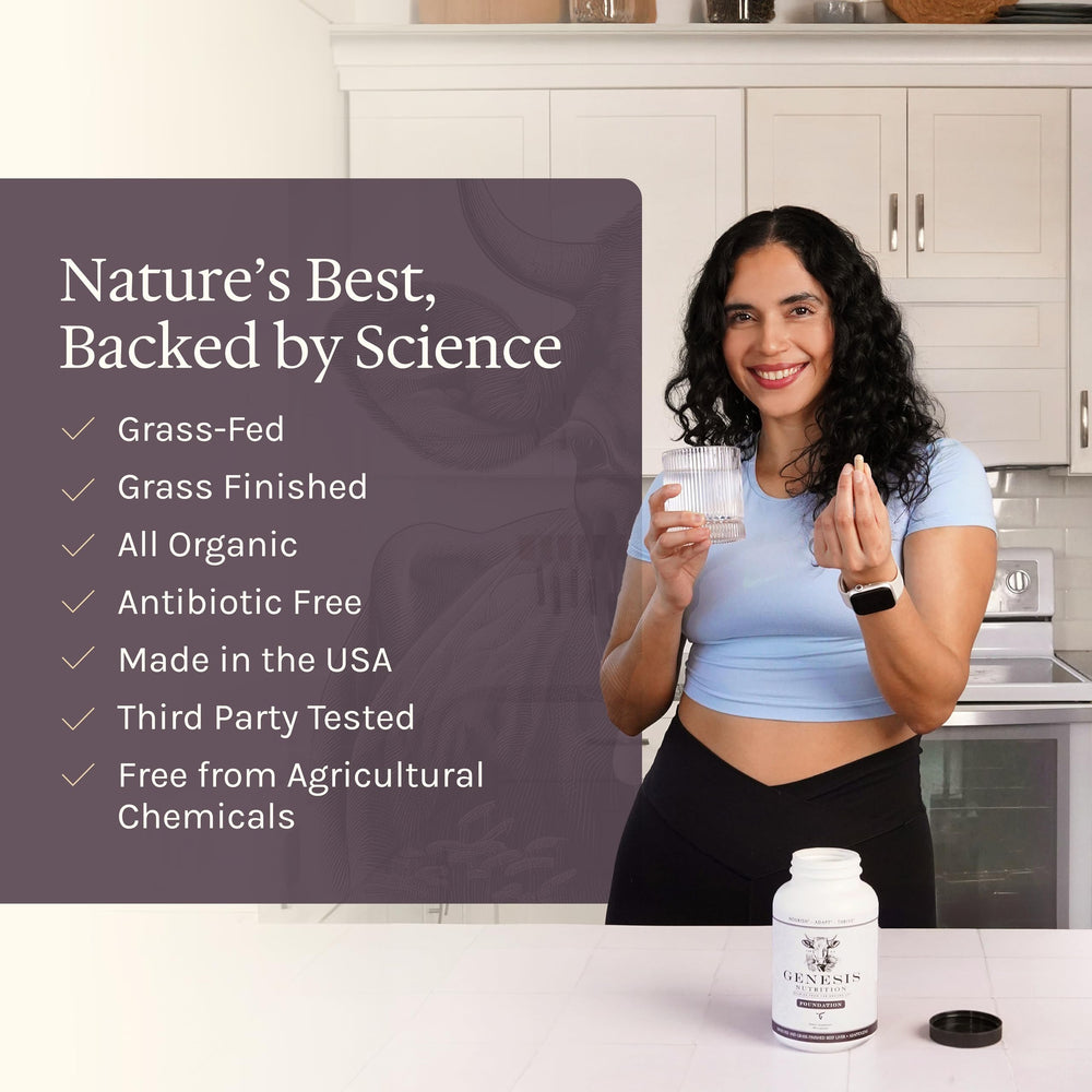 Freeze-dried organic capsules from grass-fed cattle