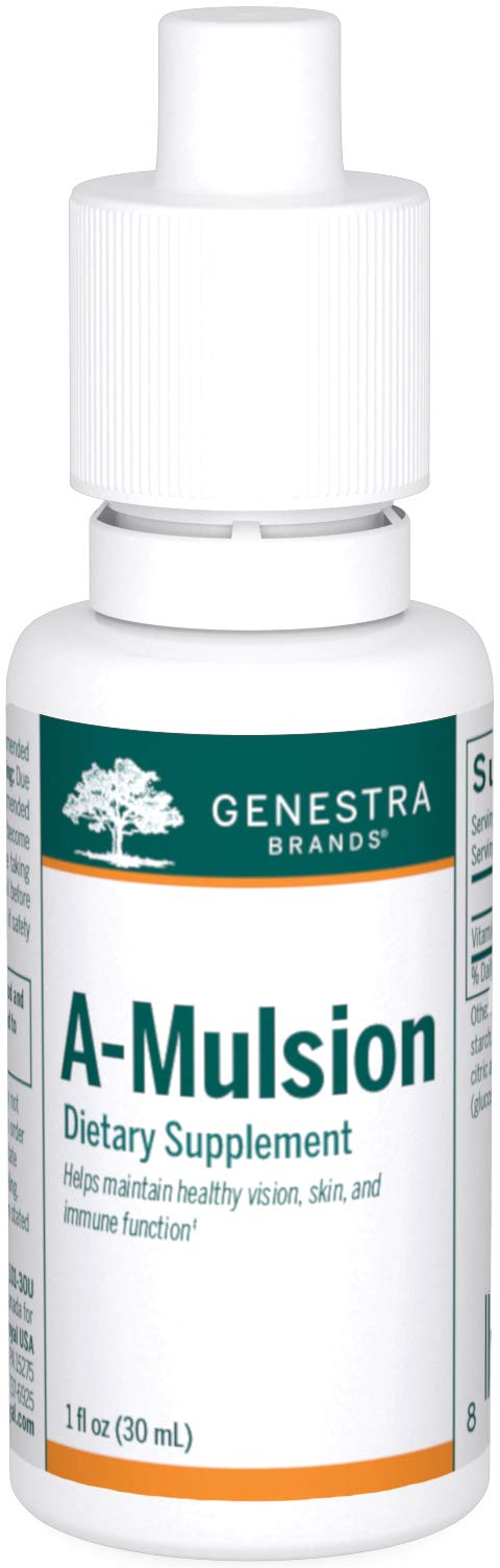 Genestra A-Mulsion Vitamin A Liquid bottle front with citrus flavor
