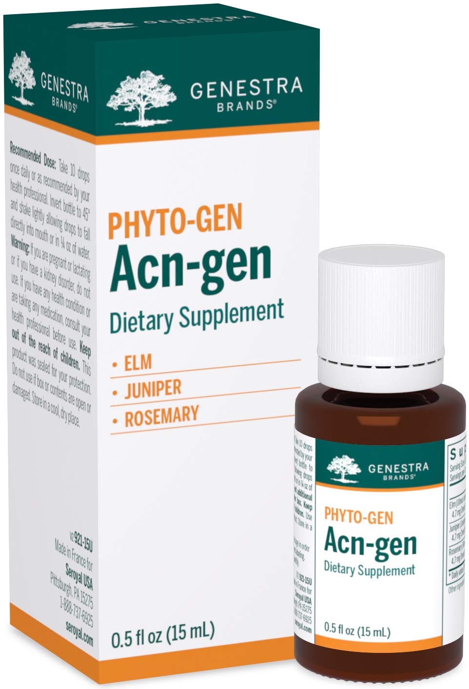 Acn-gen Elm, Juniper and Rosemary herbal supplement bottle