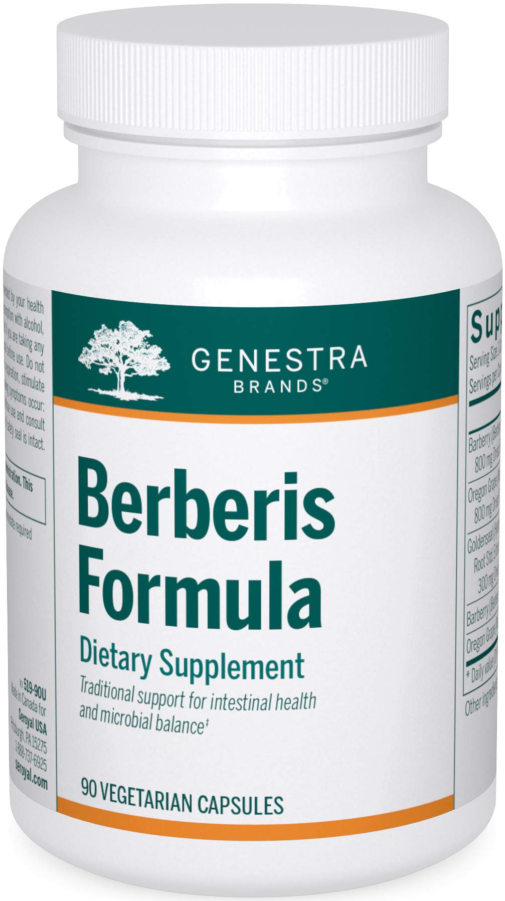 Bottle of Genestra Berberis Formula 90 capsules on white background