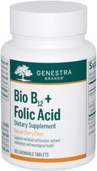 Front view of Genestra Bio B12 + Folic Acid chewable 60-count bottle