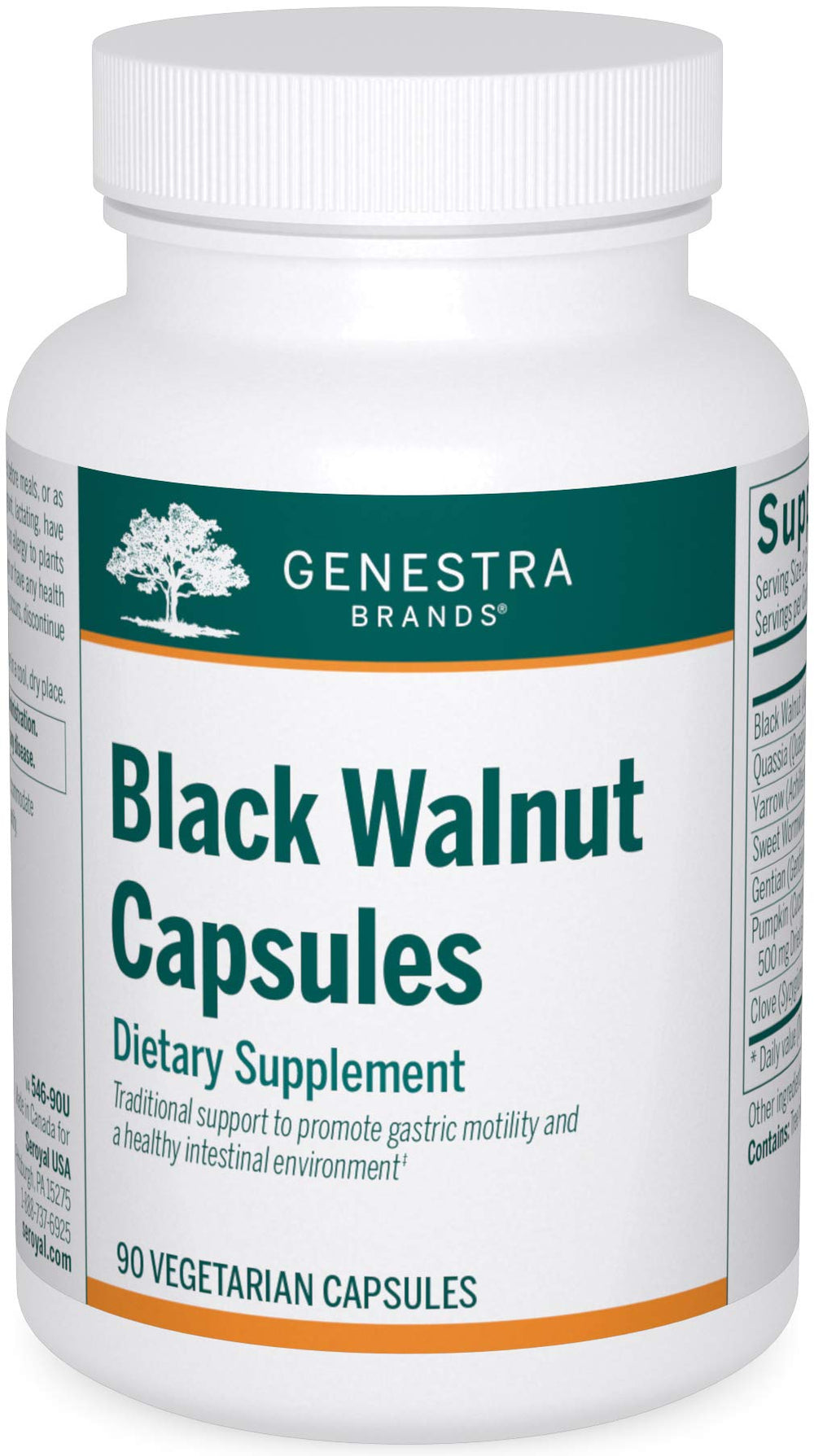 Front view of Genestra Black Walnut Capsules bottle