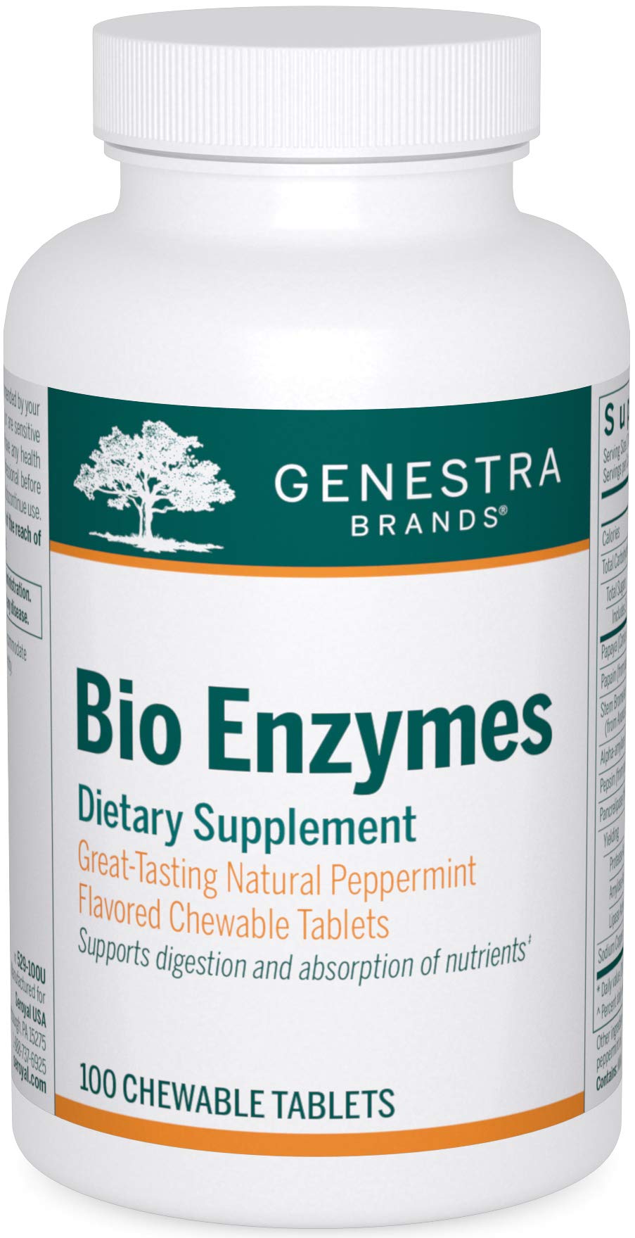 Genestra Bio Enzymes chewable tablets bottle with peppermint flavor