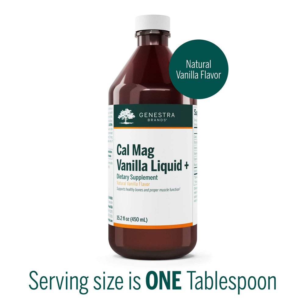 Nutrition facts panel for Genestra Cal Mag Vanilla Liquid