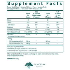 Close-up of Genestra Cod Liver Oil Forte 16.9 fl oz bottle