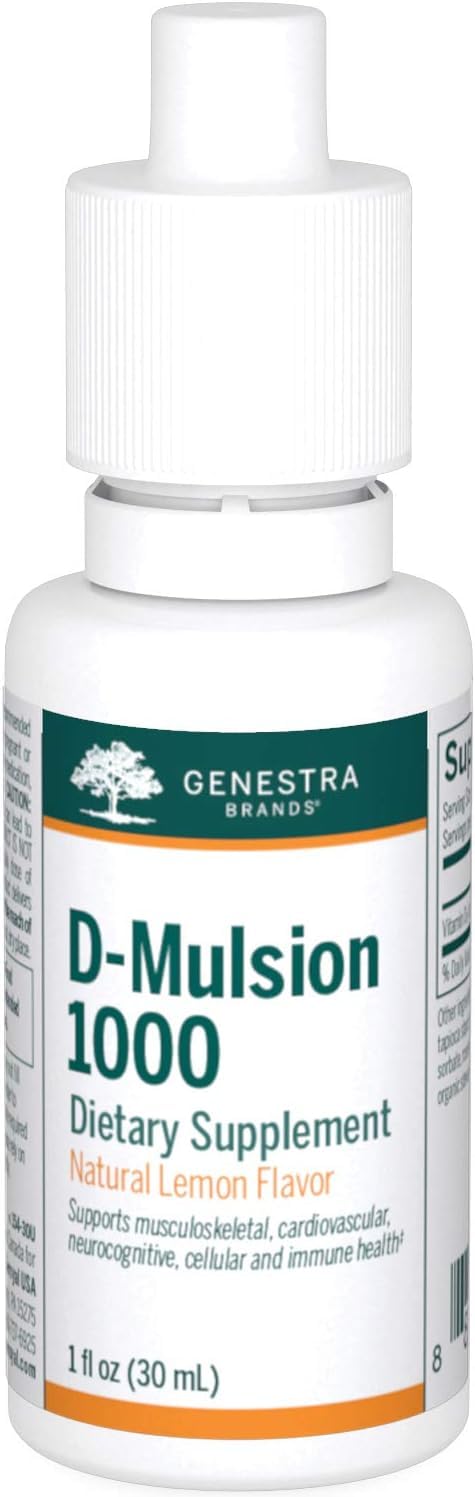 Dispensed Genestra D-Mulsion 1000 IU lemon drops on a spoon