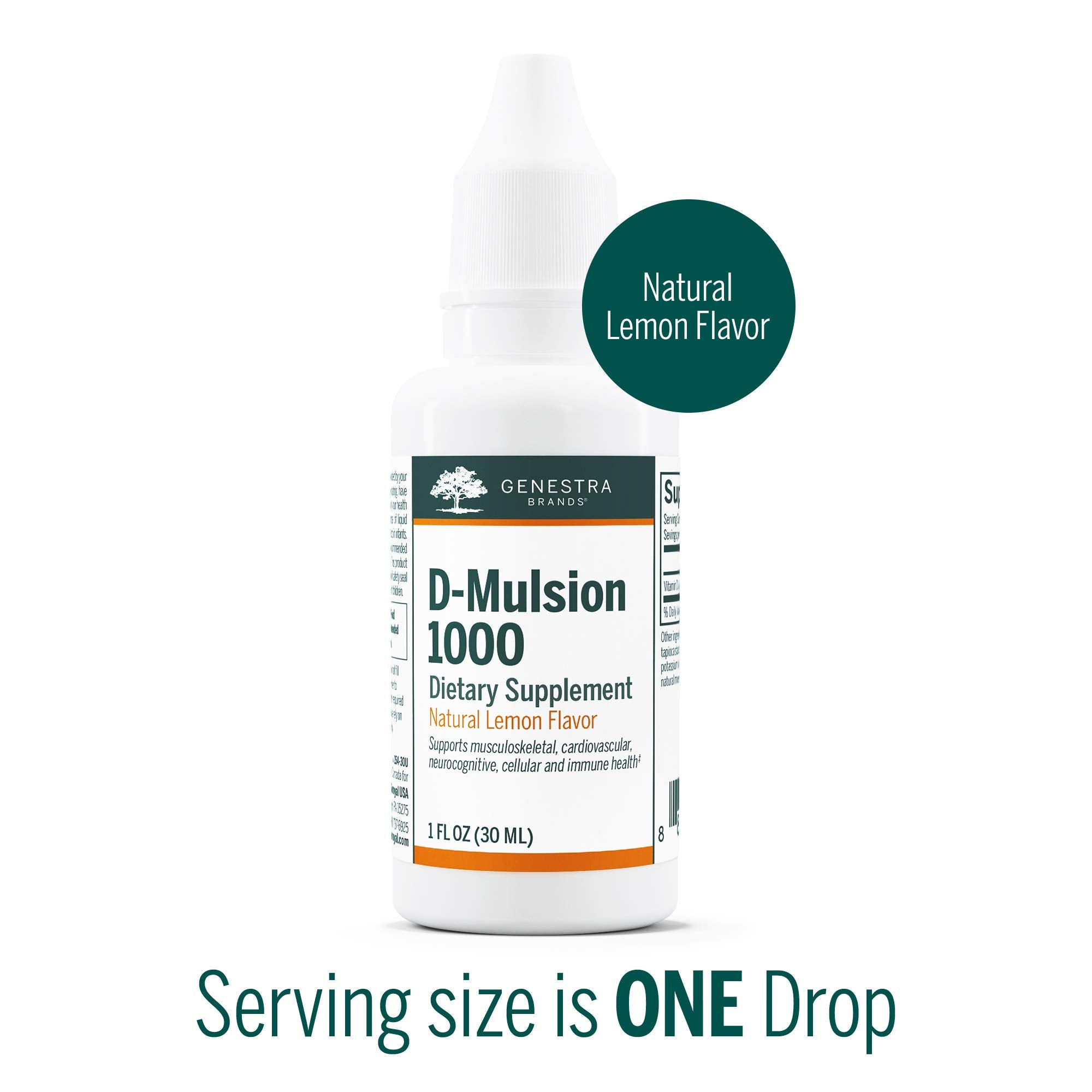 Label close-up of Genestra D-Mulsion 1000 IU lemon drops