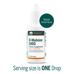 Label close-up of Genestra D-Mulsion 1000 IU lemon drops