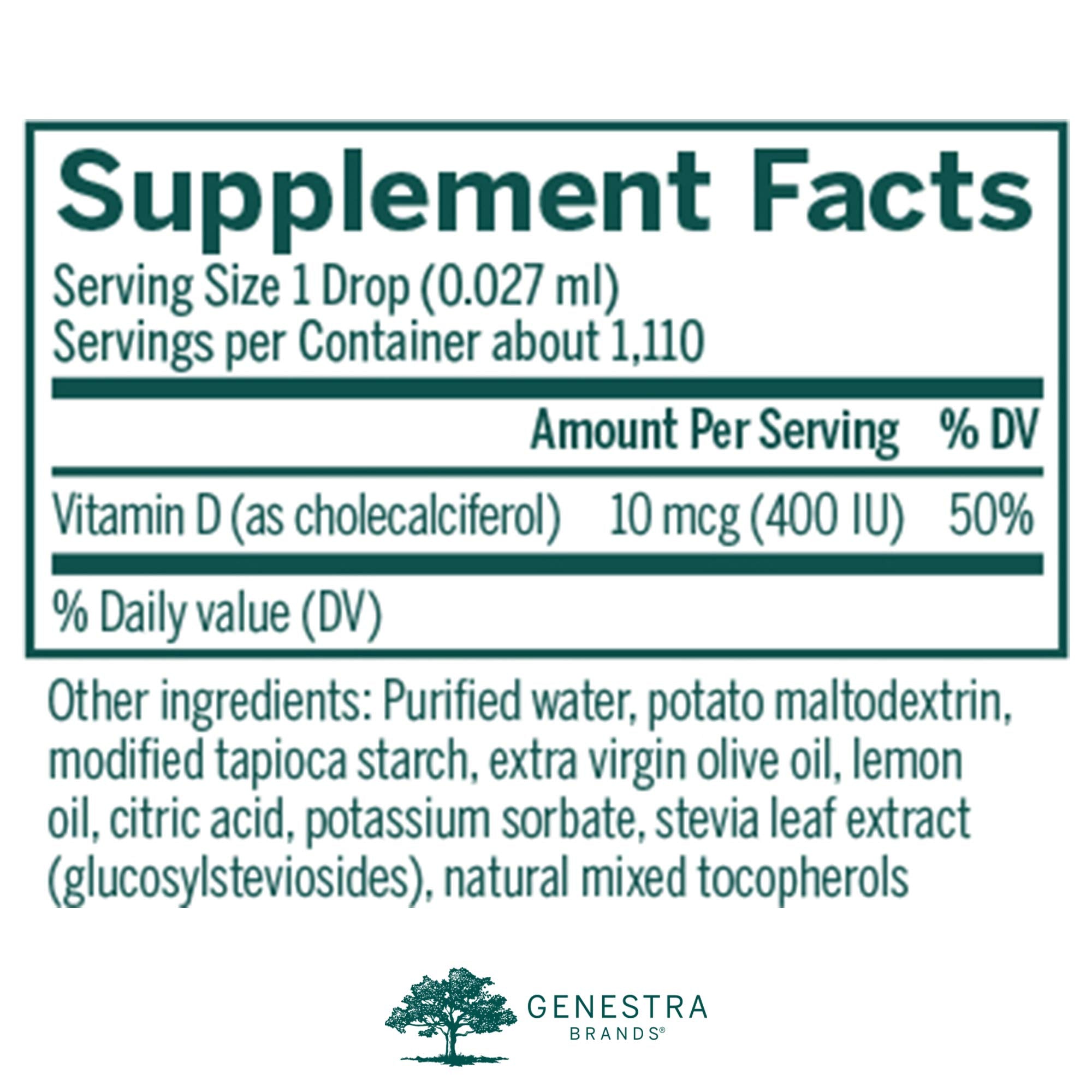 Dropper dispensing Genestra D-Mulsion 400 vitamin D drops