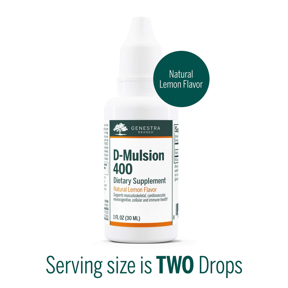 Front view of Genestra D-Mulsion 400 bottle label