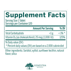 Close-up view of Genestra D3 1000 chewable tablets