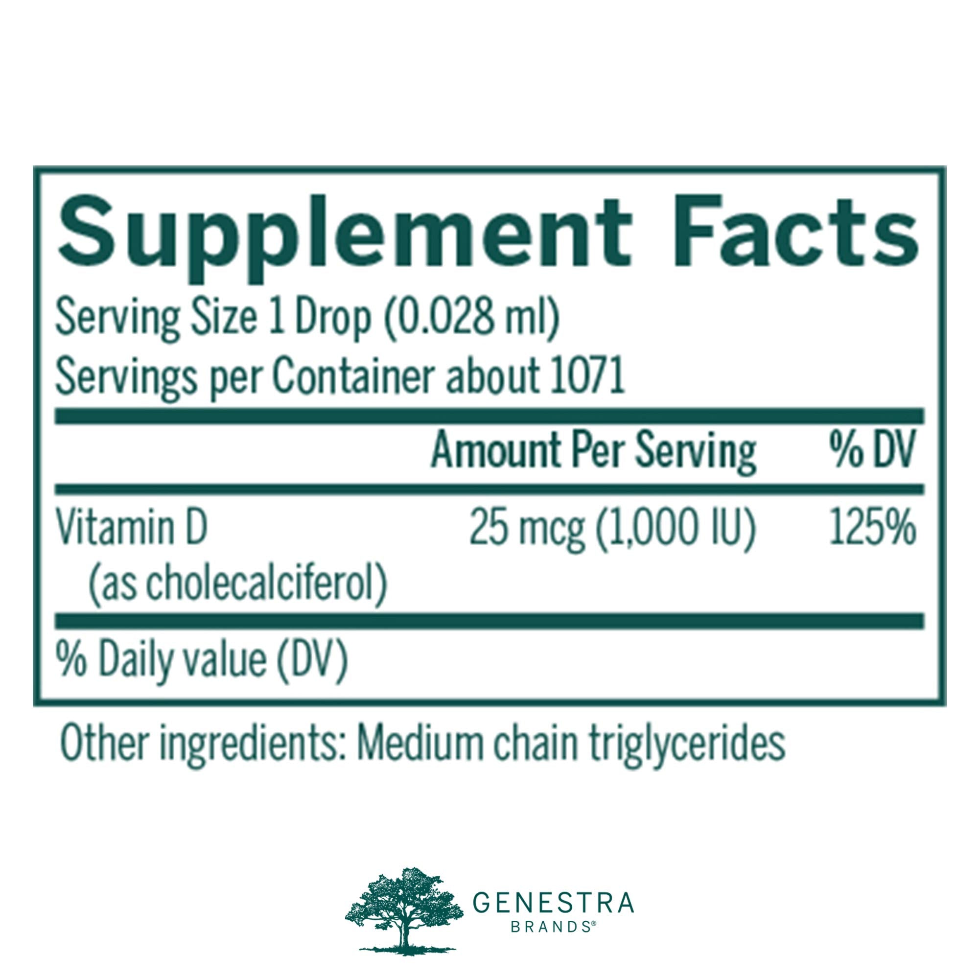 Genestra D3 1000 Drops product label