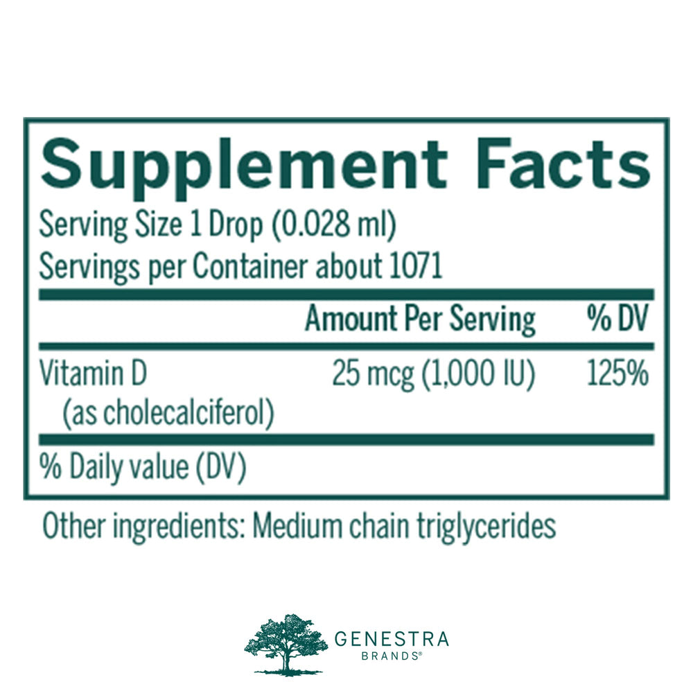 Genestra D3 1000 Drops product label