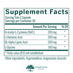 Close-up of NAC, glutamic acid and glycine ingredients for Glutathione Precursors